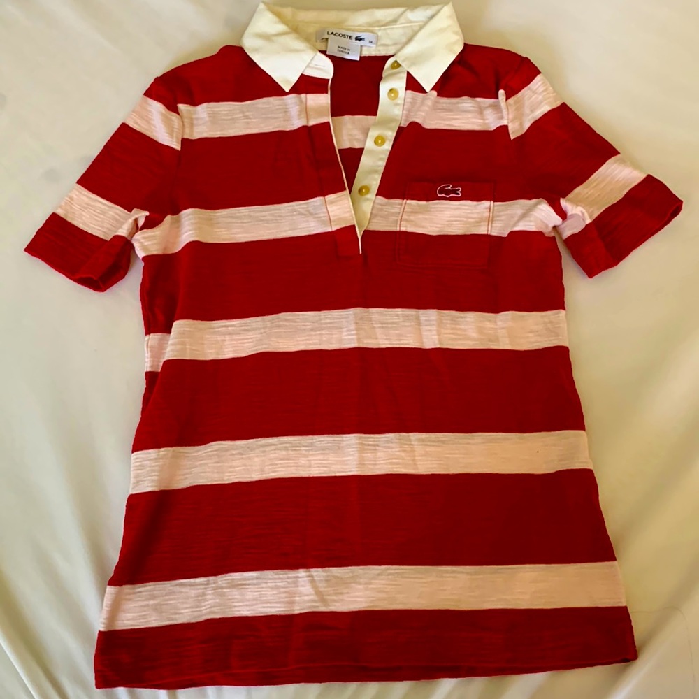 Lacoste Red Striped Polo Shirt XS
